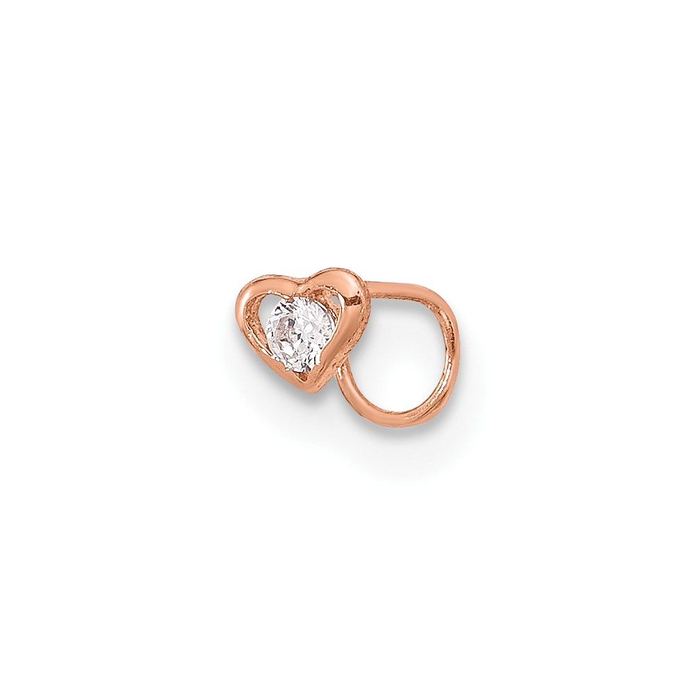 14K Rose Gold 23 Gauge CZ Heart Nose Post (BD148)