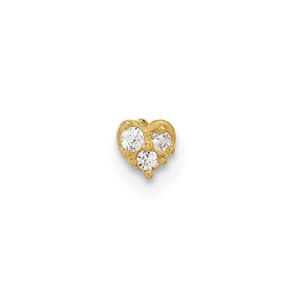 14K 23 Gauge CZ Heart Nose Post (BD152)