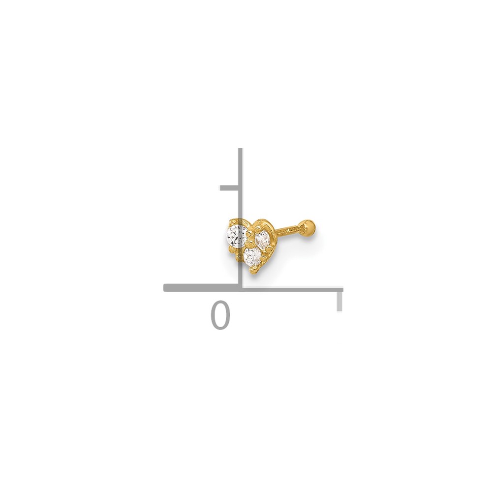 14K 23 Gauge CZ Heart Nose Post (BD152)