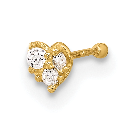 14K 23 Gauge CZ Heart Nose Post (BD152)