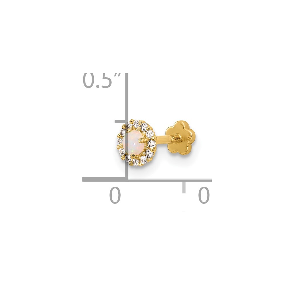 14K 18 Gauge CZ & Synthetic Opal Screw-Back Cartilage Body Jewelry (BD153)