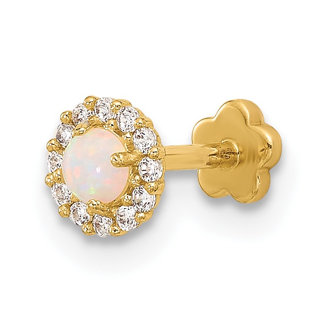 14K 18 Gauge CZ & Synthetic Opal Screw-Back Cartilage Body Jewelry (BD153)