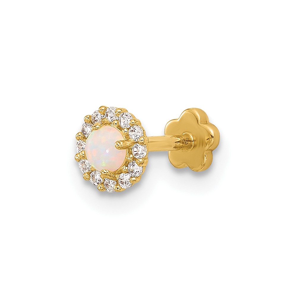 14K 18 Gauge CZ & Synthetic Opal Screw-Back Cartilage Body Jewelry (BD153)