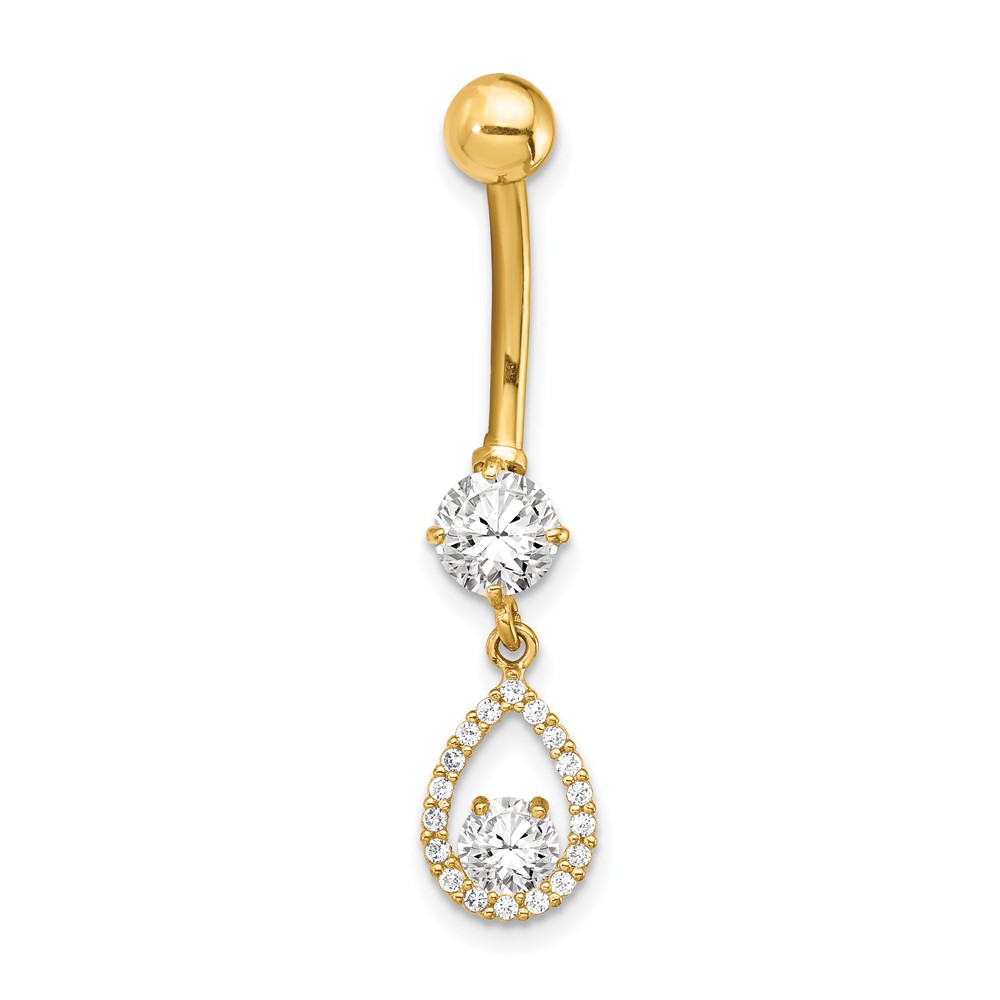 14K 14 Gauge CZ Teardrop Dangle Belly Ring (BD155)
