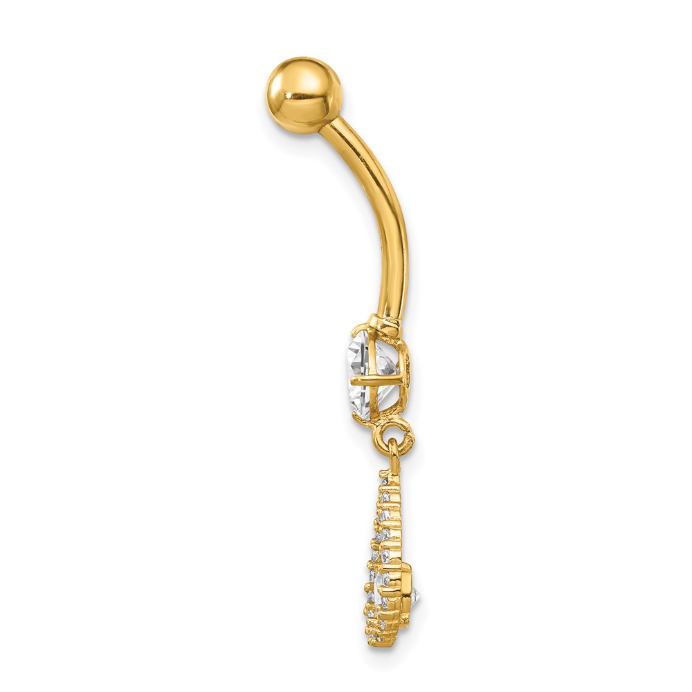 14K 14 Gauge CZ Teardrop Dangle Belly Ring (BD155)