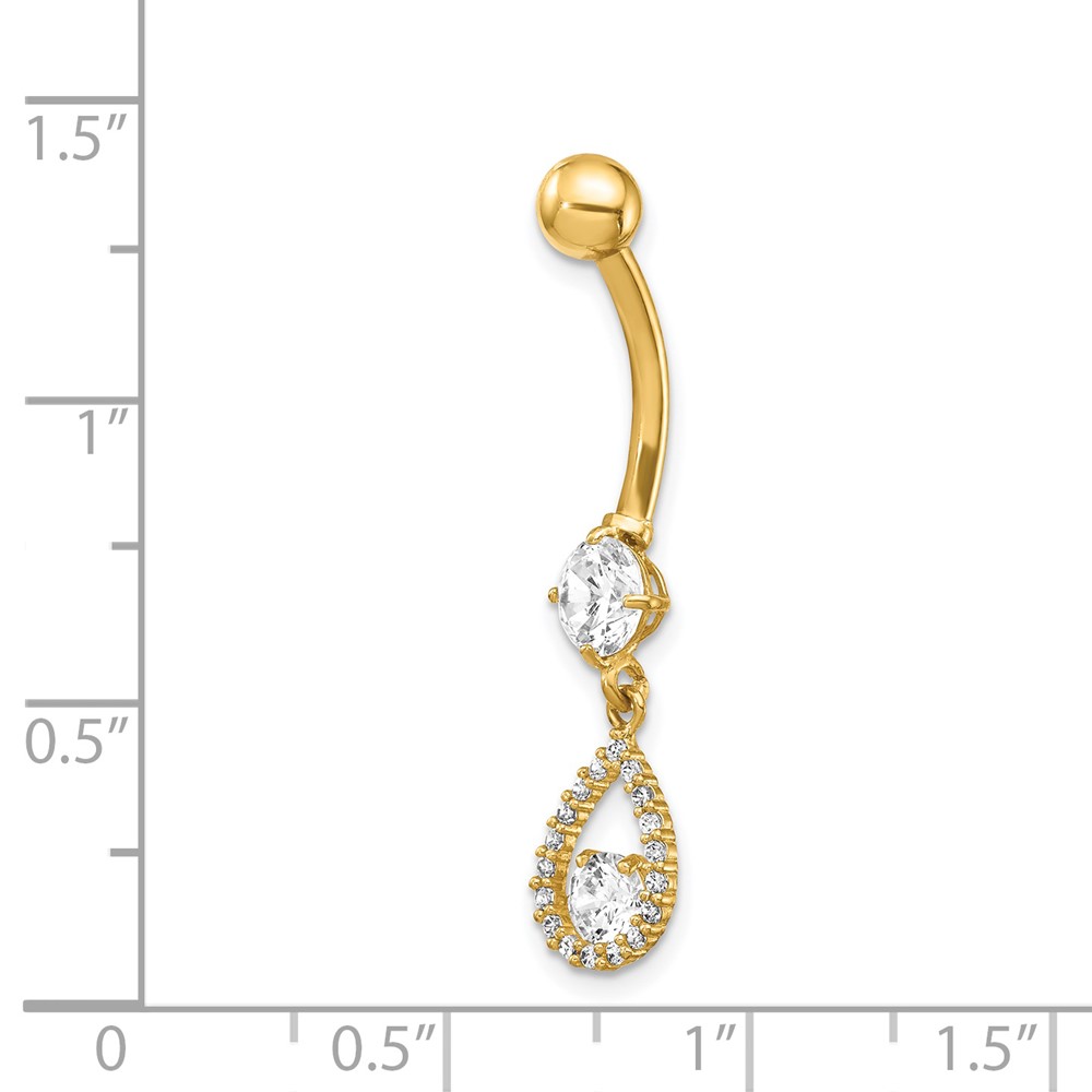 14K 14 Gauge CZ Teardrop Dangle Belly Ring (BD155)