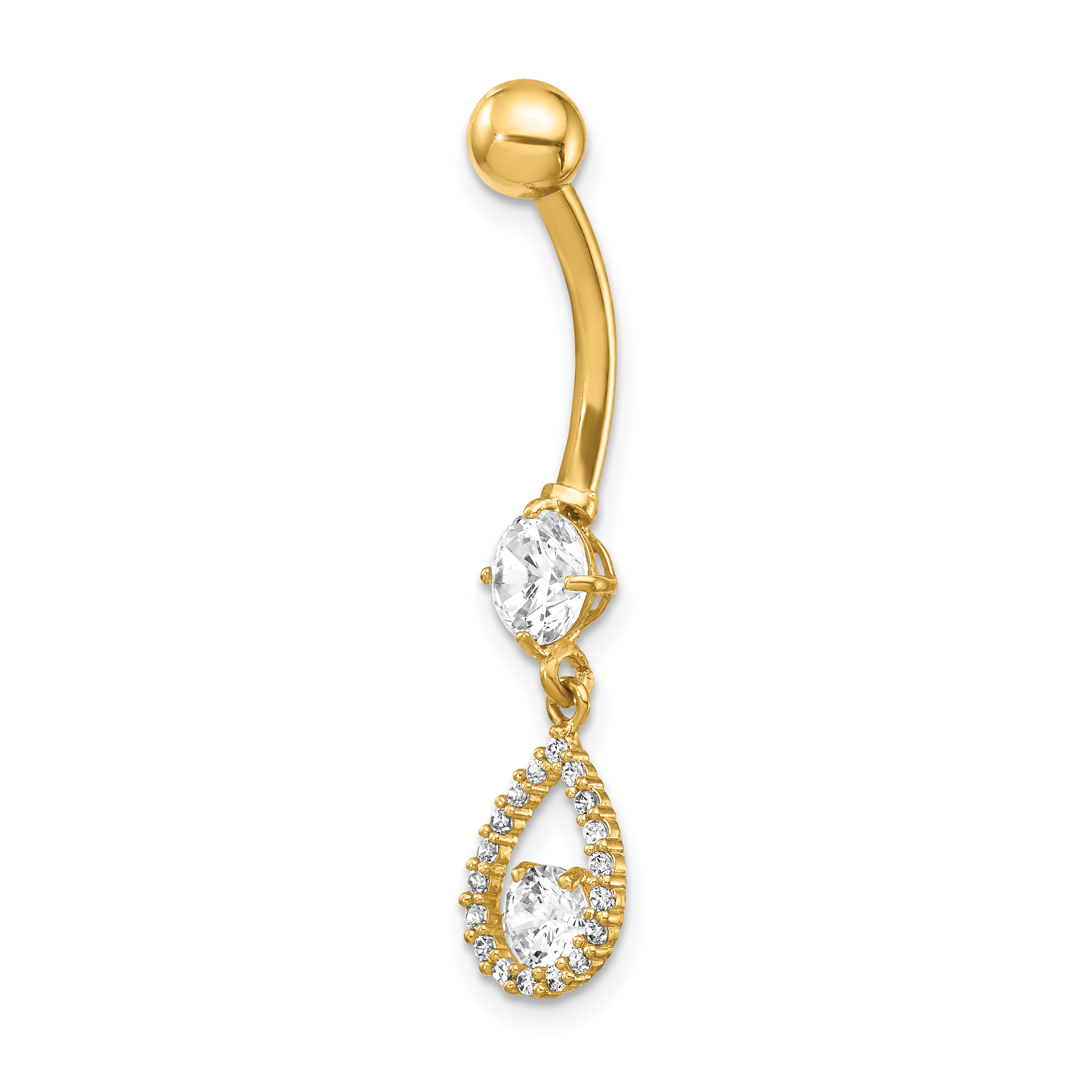 14K 14 Gauge CZ Teardrop Dangle Belly Ring (BD155)