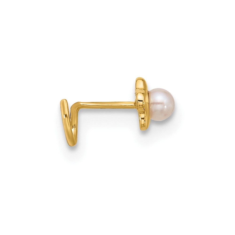 14K 22 Gauge Flower Freshwater Cultured Pearl Nose Ring Body Jewelry (BD158)