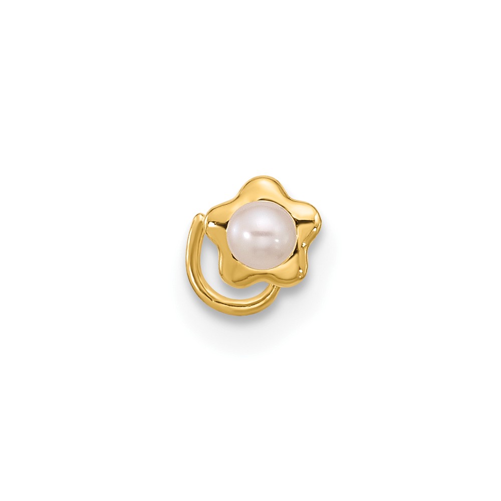14K 22 Gauge Flower Freshwater Cultured Pearl Nose Ring Body Jewelry (BD158)