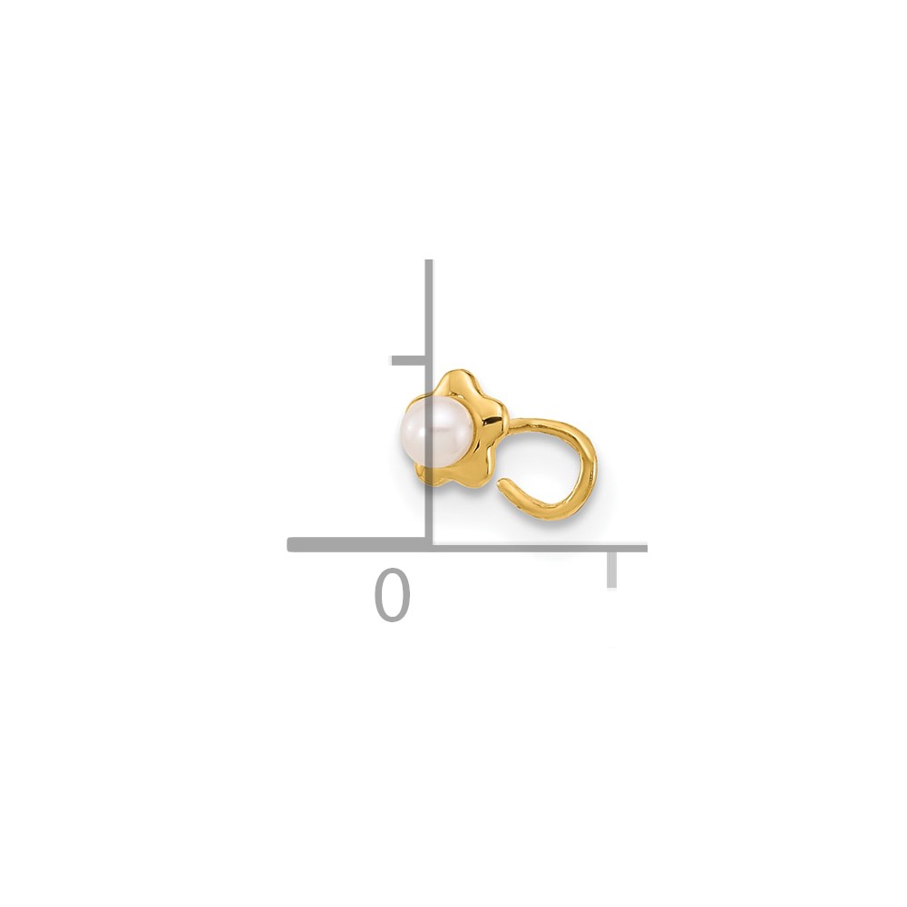 14K 22 Gauge Flower Freshwater Cultured Pearl Nose Ring Body Jewelry (BD158)