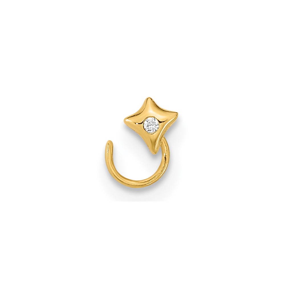 14K 22 Gauge Square with CZ Nose Ring Body Jewelry (BD166)