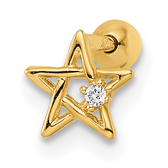 14k 18 Gauge CZ Star Labret Stud (BD173)