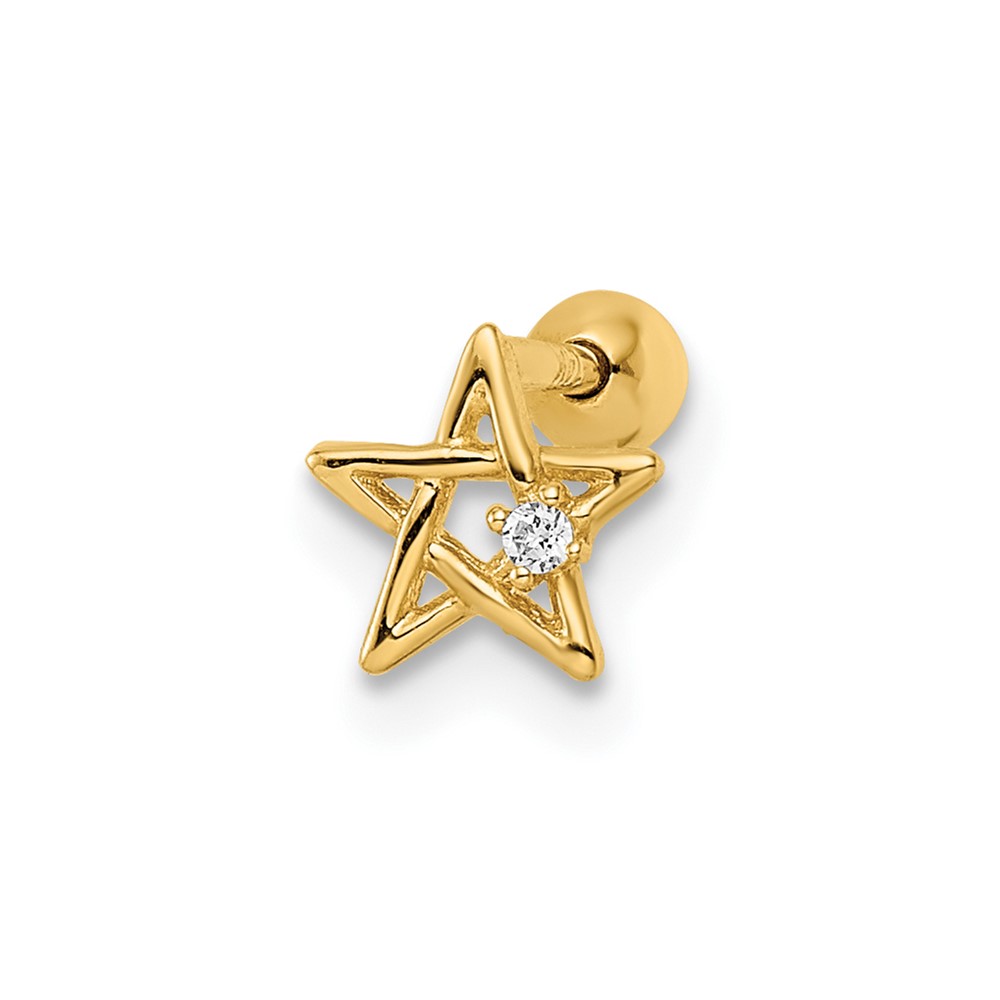 14k 18 Gauge CZ Star Labret Stud (BD173)