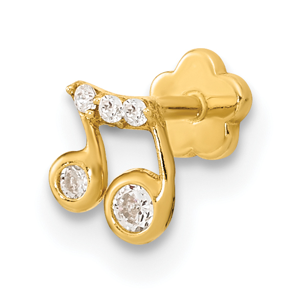 14K 18 Gauge Music Note and CZ Cartilage Body Jewelry (BD179)