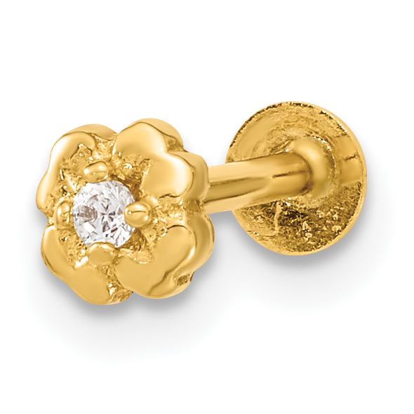 14K 18 Gauge Flower CZ Cartilage Body Jewelry (BD181)