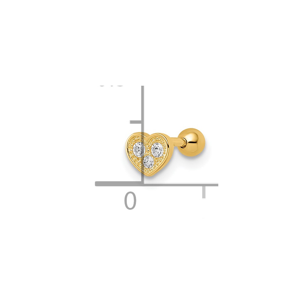 14k 18 Gauge CZ Heart Labret Stud (BD185)
