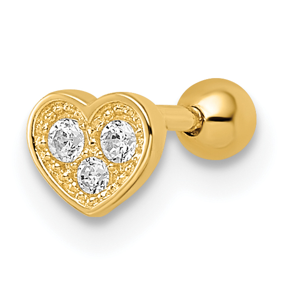 14k 18 Gauge CZ Heart Labret Stud (BD185)