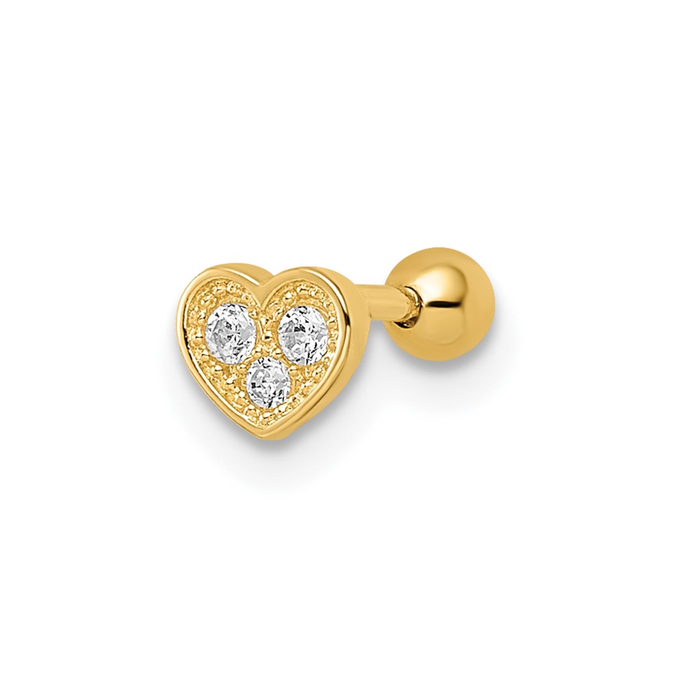 14k 18 Gauge CZ Heart Labret Stud (BD185)