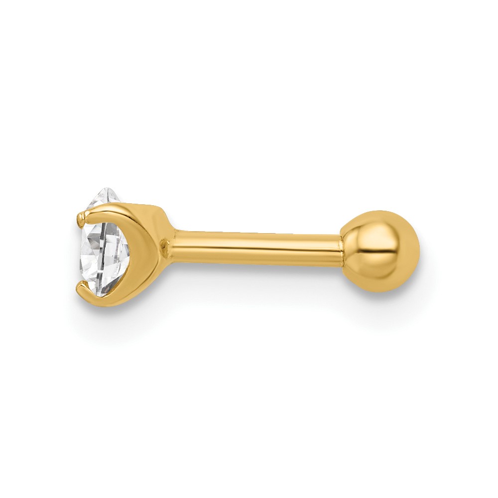 14k 16 Gauge Round CZ Labret Stud (BD186)