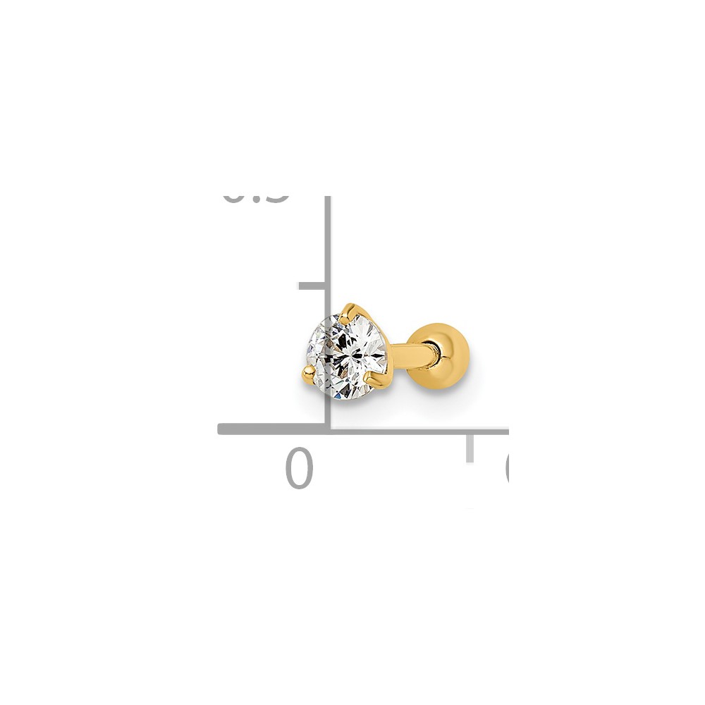 14k 16 Gauge Round CZ Labret Stud (BD186)