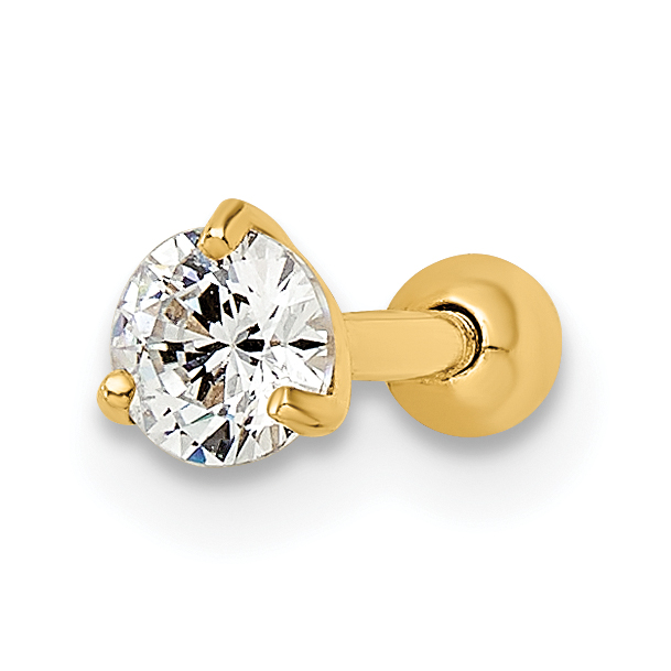 14k 16 Gauge Round CZ Labret Stud (BD186)
