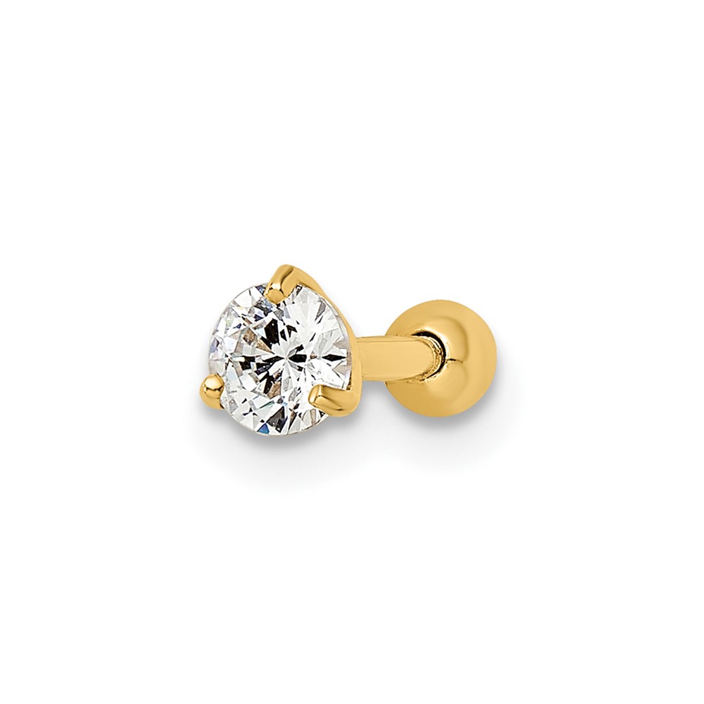 14k 16 Gauge Round CZ Labret Stud (BD186)