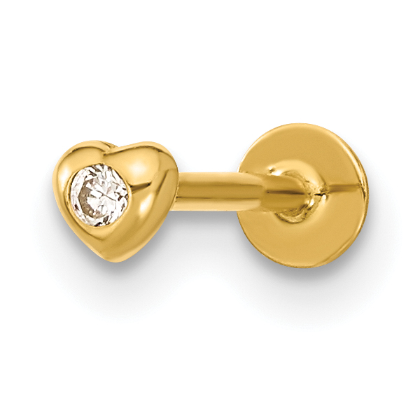 14K 18 Gauge CZ Heart Labret/Face Body Jewelry (BD190)