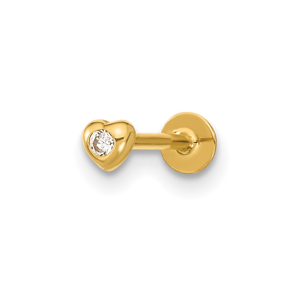 14K 18 Gauge CZ Heart Labret/Face Body Jewelry (BD190)