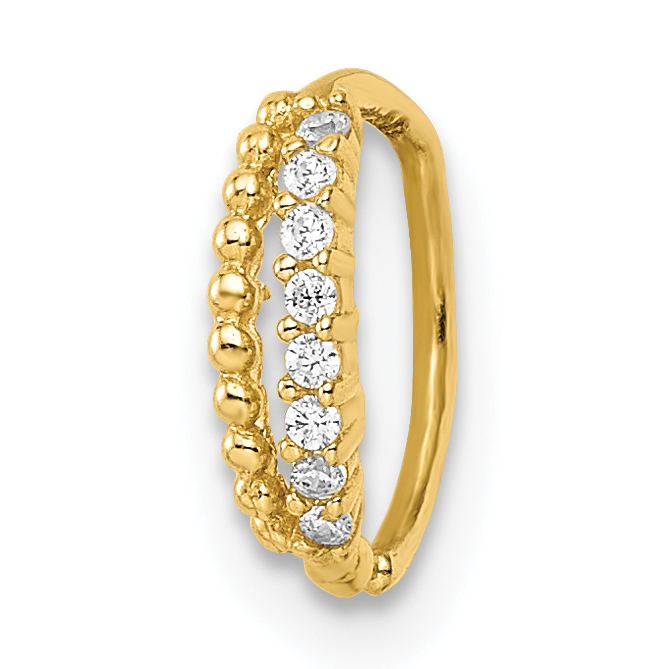 14k 18 Gauge Double Row Beaded & CZ Nose Ring / Ear Cuff (BD198)