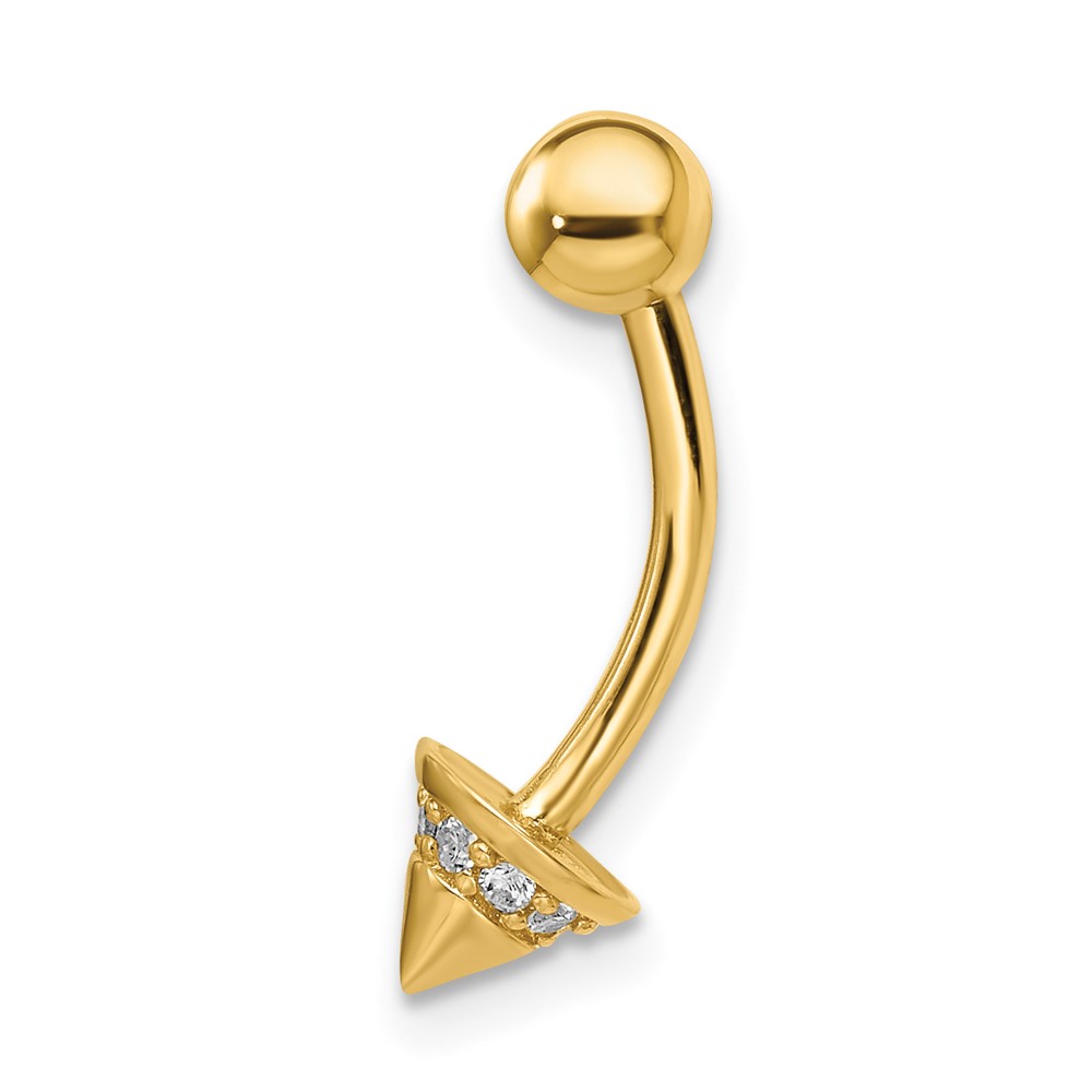 14k 14 gauge CZ Cone Belly Ring (BD203)
