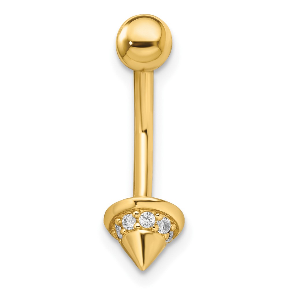 14k 14 gauge CZ Cone Belly Ring (BD203)