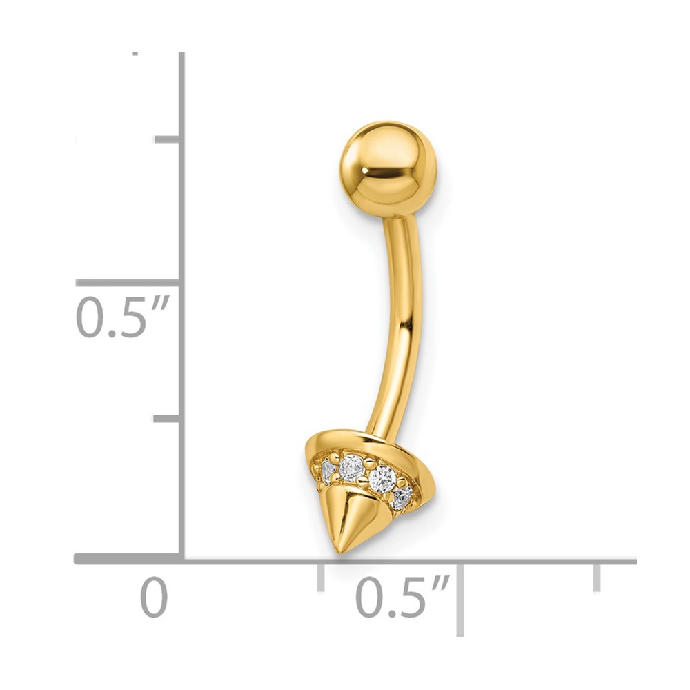 14k 14 gauge CZ Cone Belly Ring (BD203)