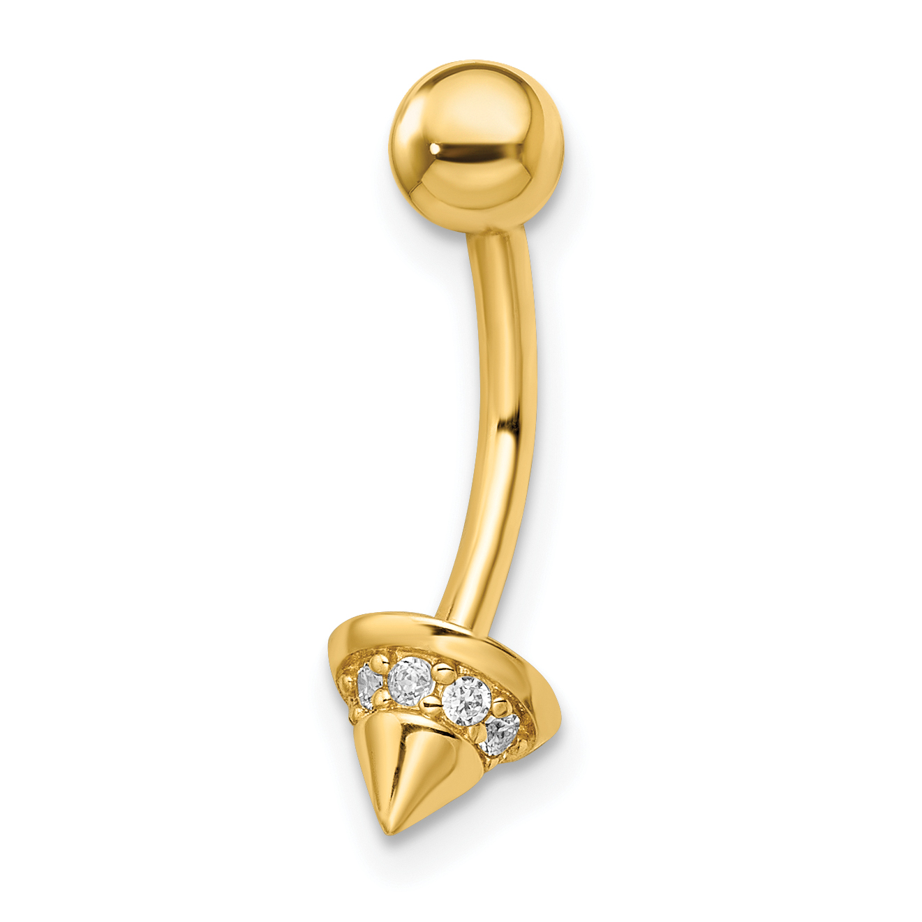 14k 14 gauge CZ Cone Belly Ring (BD203)