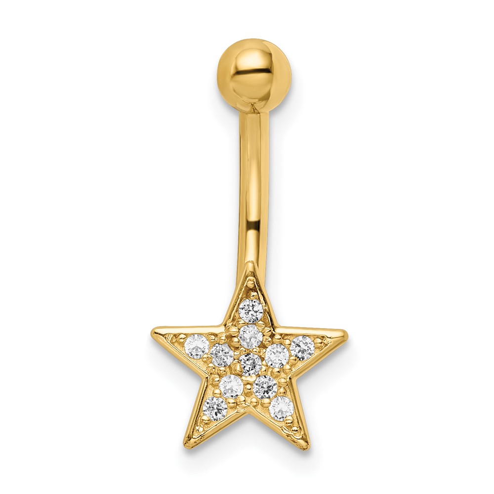 14k 14 Gauge Polished CZ Star Belly Ring (BD205)