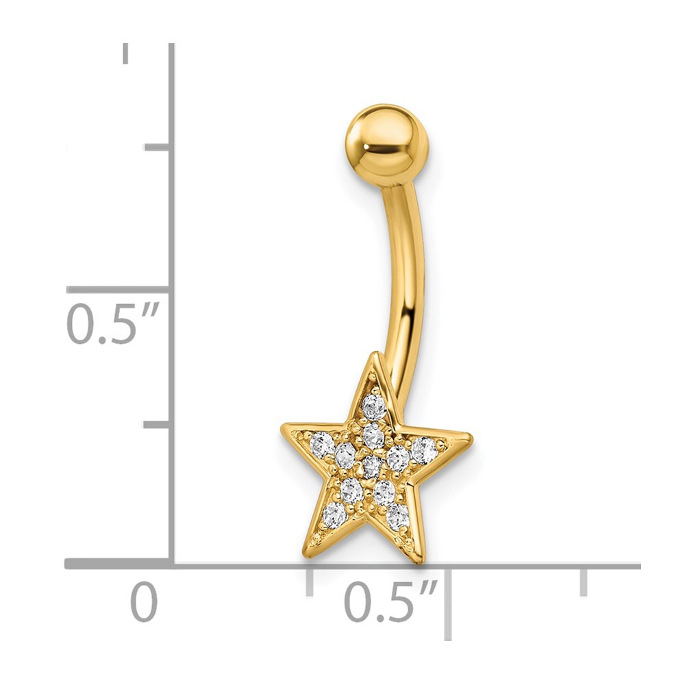 14k 14 Gauge Polished CZ Star Belly Ring (BD205)