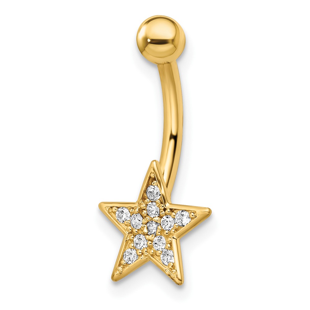 14k 14 Gauge Polished CZ Star Belly Ring (BD205)