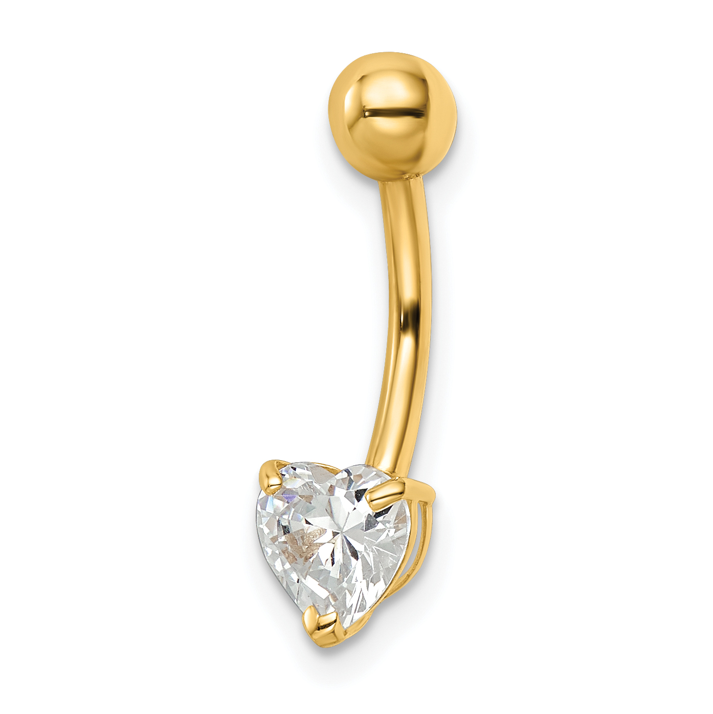 14k 14 Gauge Heart Shaped CZ Belly Ring (BD206)