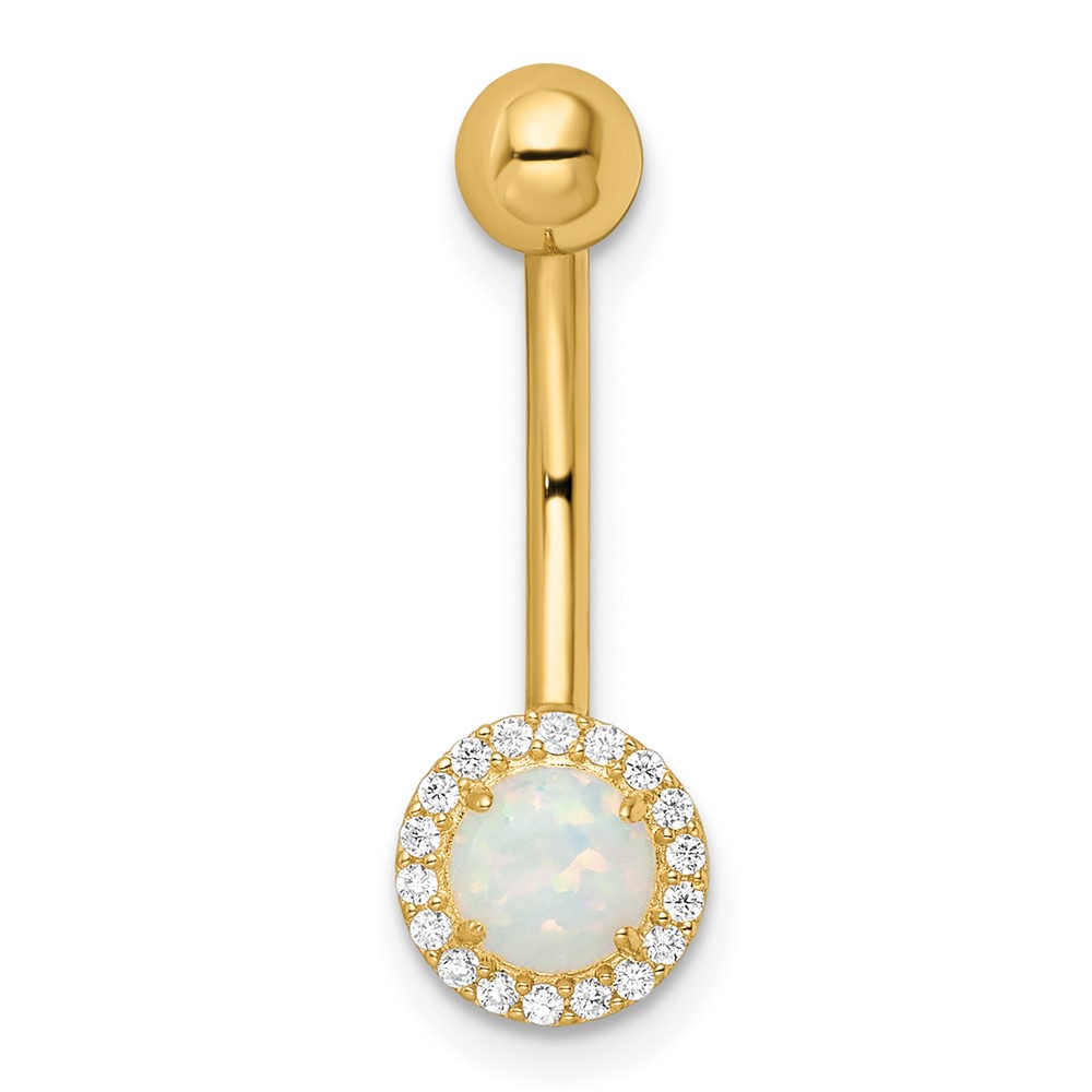 14k 14 Gauge Created Opal and CZ Belly Ring (BD207)