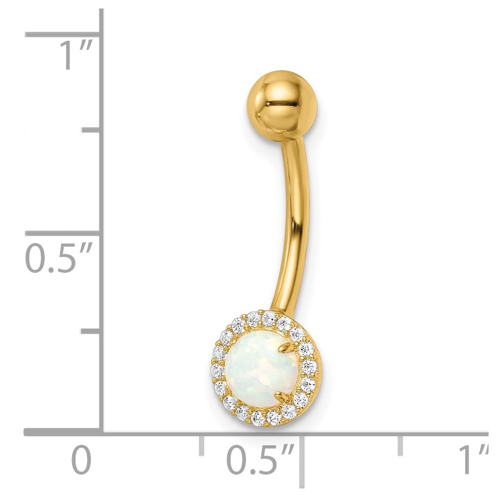 14k 14 Gauge Created Opal and CZ Belly Ring (BD207)