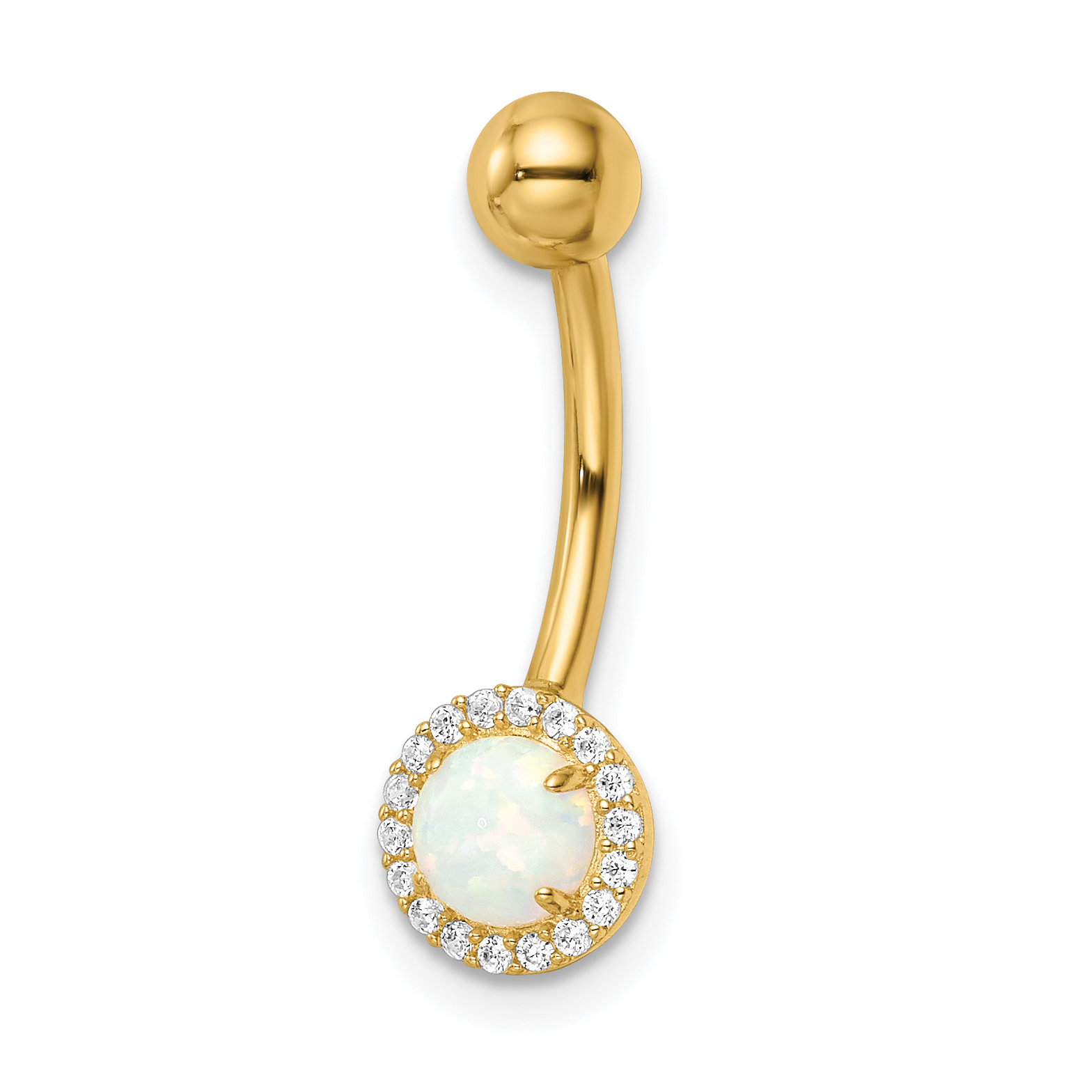 14k 14 Gauge Created Opal and CZ Belly Ring (BD207)