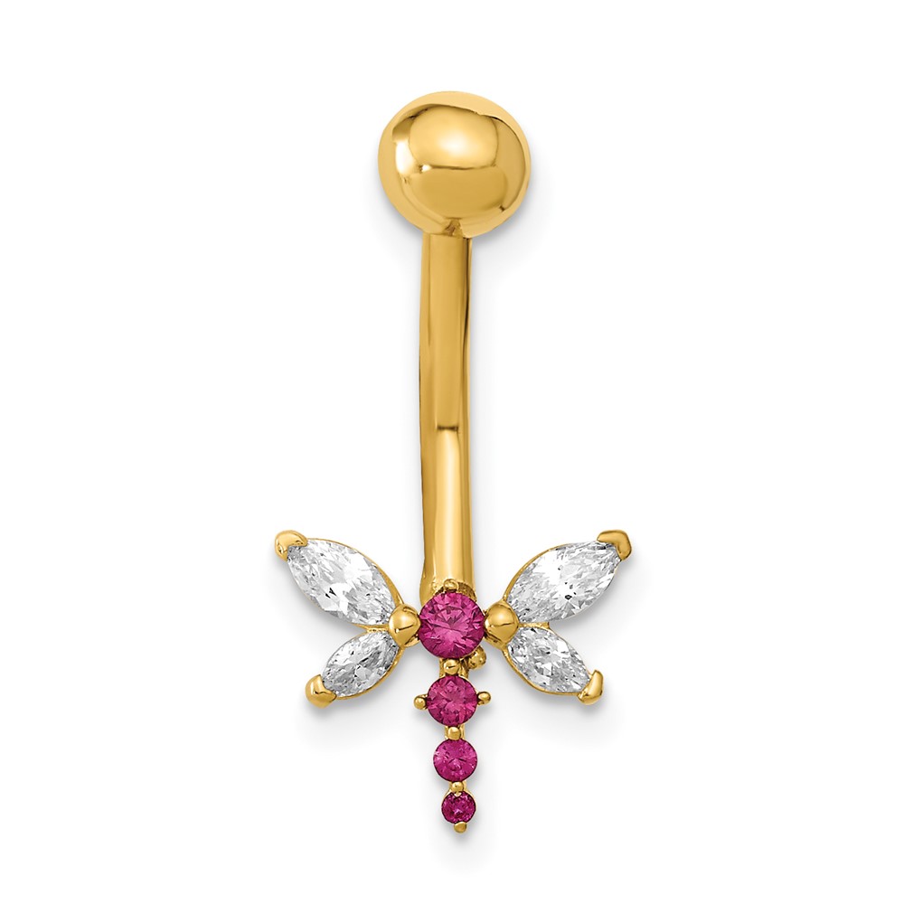 14K 14 Gauge Dragonfly CZ Belly/Navel Ring Body Jewelry (BD211)