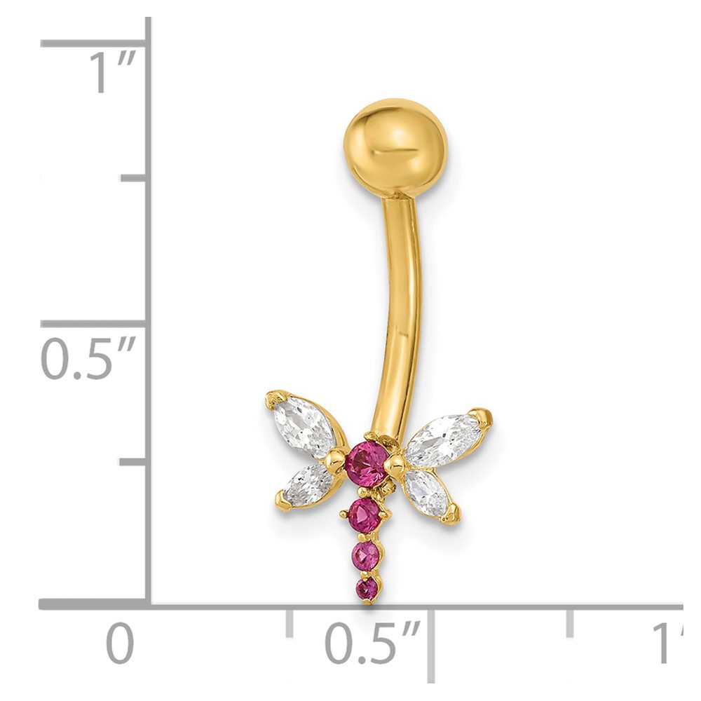 14K 14 Gauge Dragonfly CZ Belly/Navel Ring Body Jewelry (BD211)