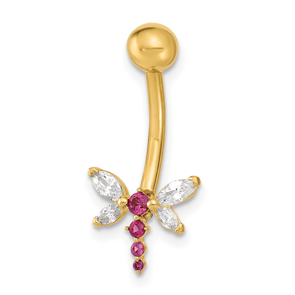 14K 14 Gauge Dragonfly CZ Belly/Navel Ring Body Jewelry (BD211)