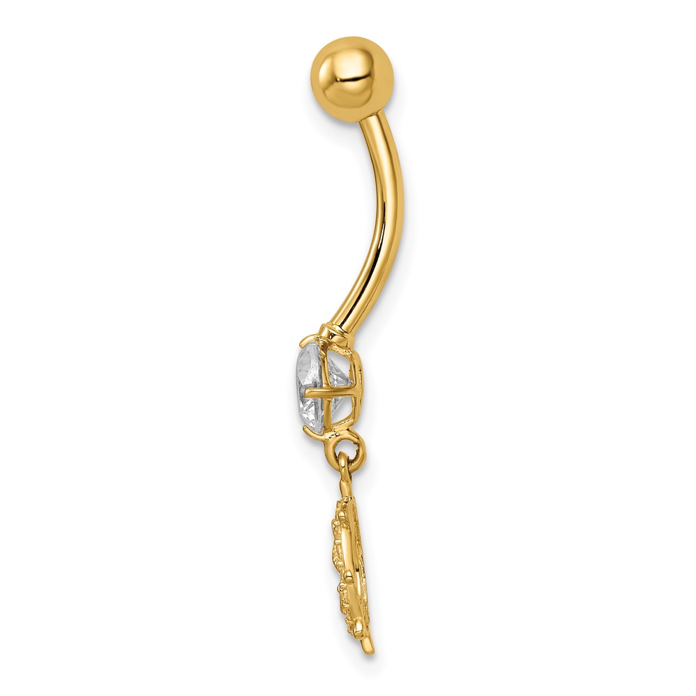 14k 14 Gauge CZ Anchor & Ships Wheel Belly Ring (BD213)