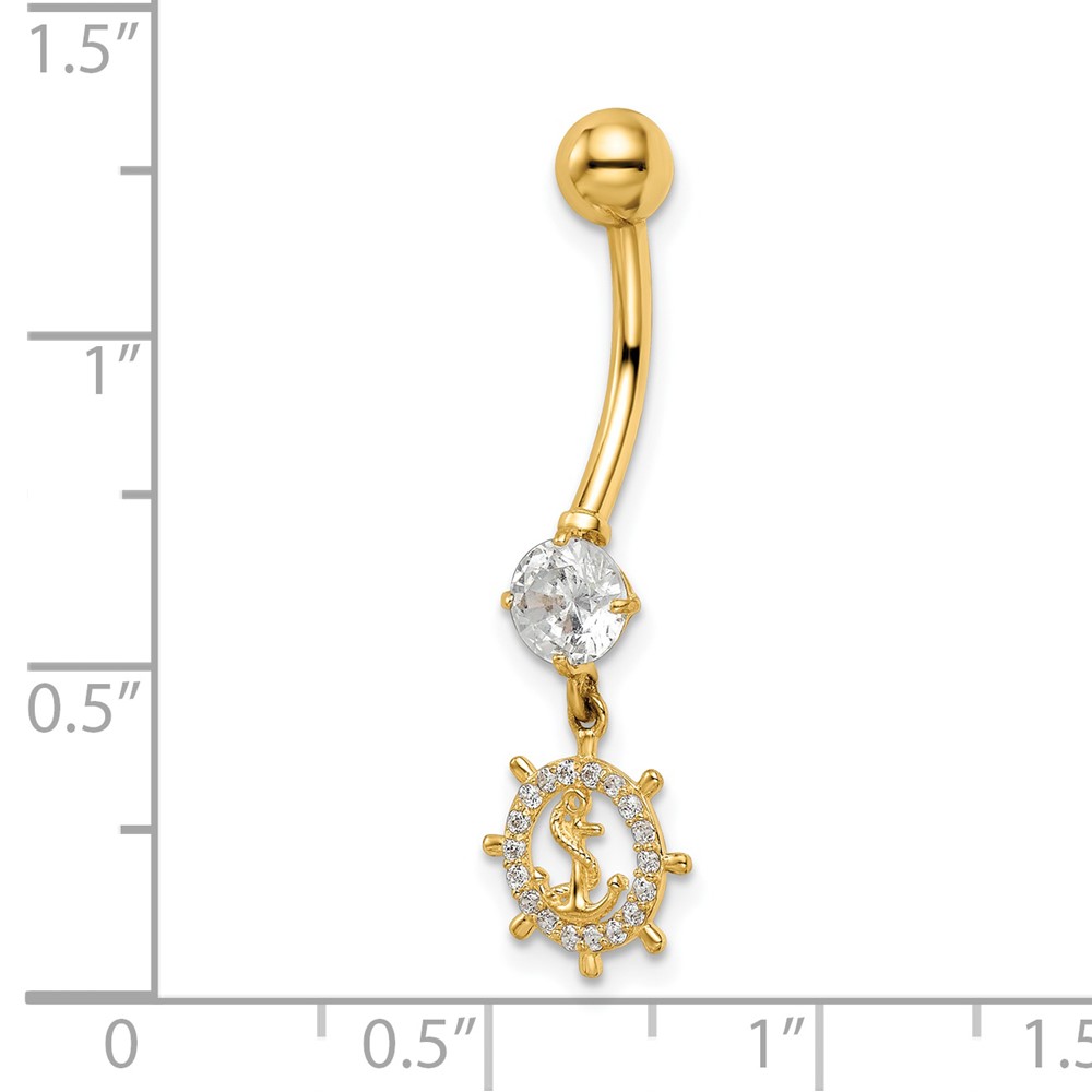 14k 14 Gauge CZ Anchor & Ships Wheel Belly Ring (BD213)