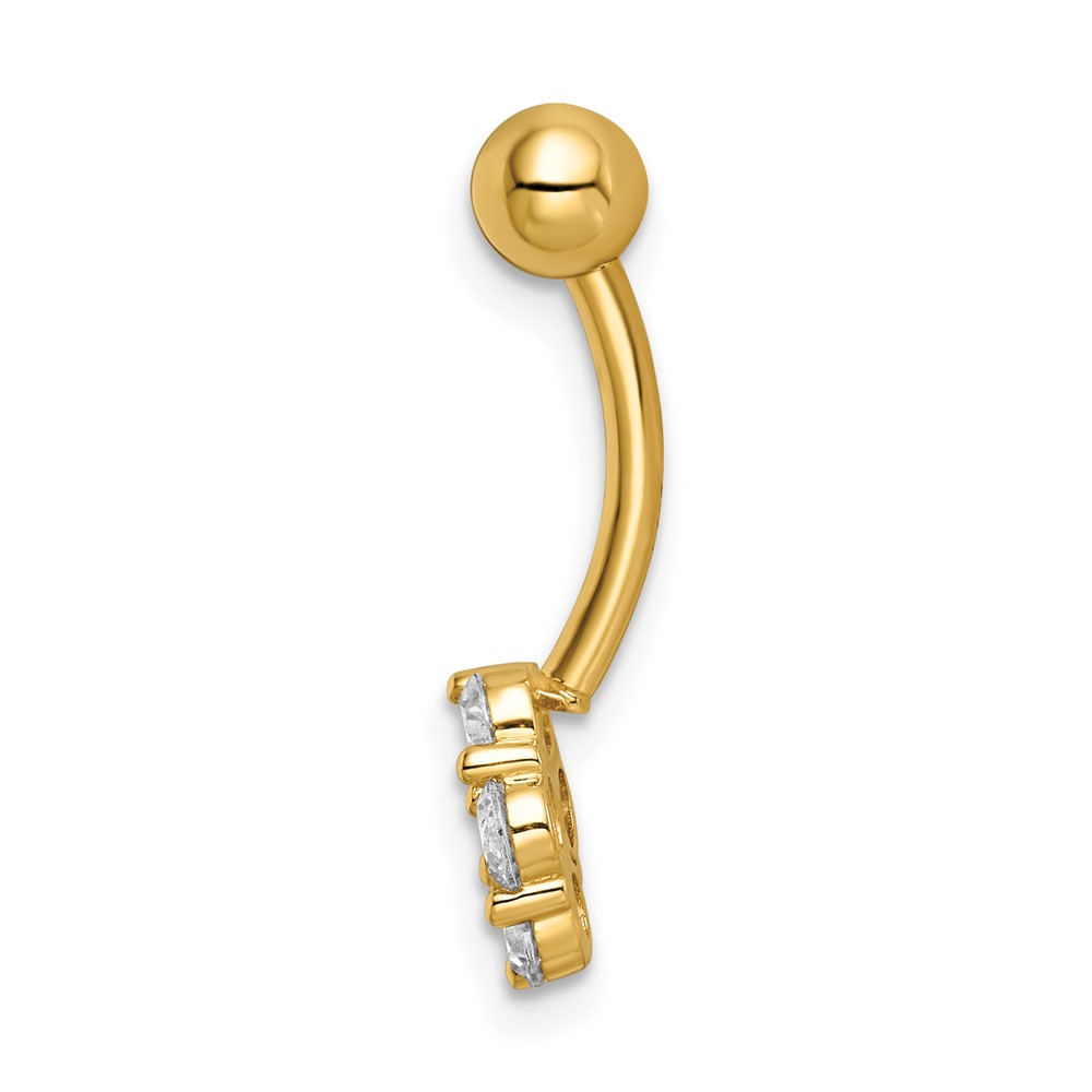 14k 14 Gauge CZ Flower Belly Ring (BD216)