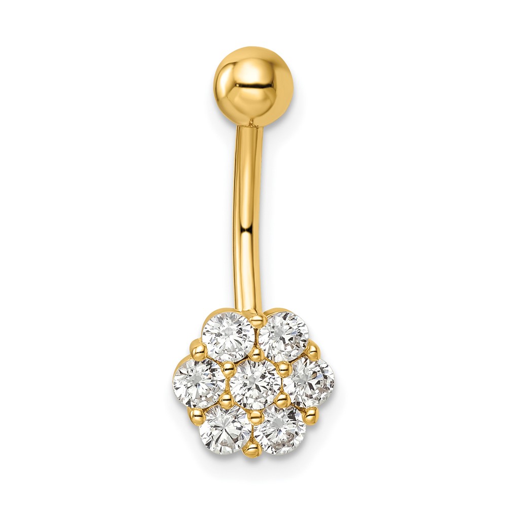 14k 14 Gauge CZ Flower Belly Ring (BD216)