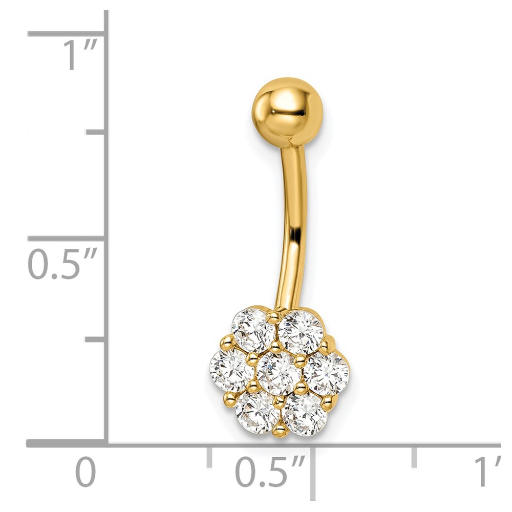 14k 14 Gauge CZ Flower Belly Ring (BD216)