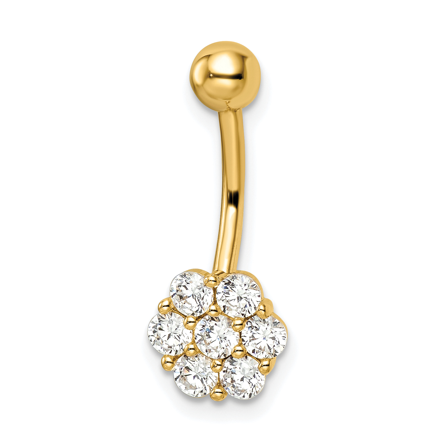 14k 14 Gauge CZ Flower Belly Ring (BD216)
