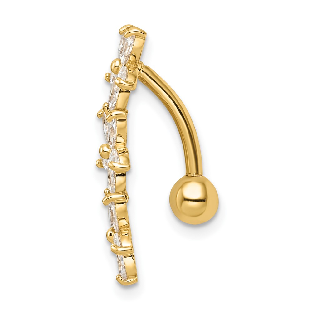 14k 14 Gauge CZ 3 Flowers Dangle Belly Ring (BD217)